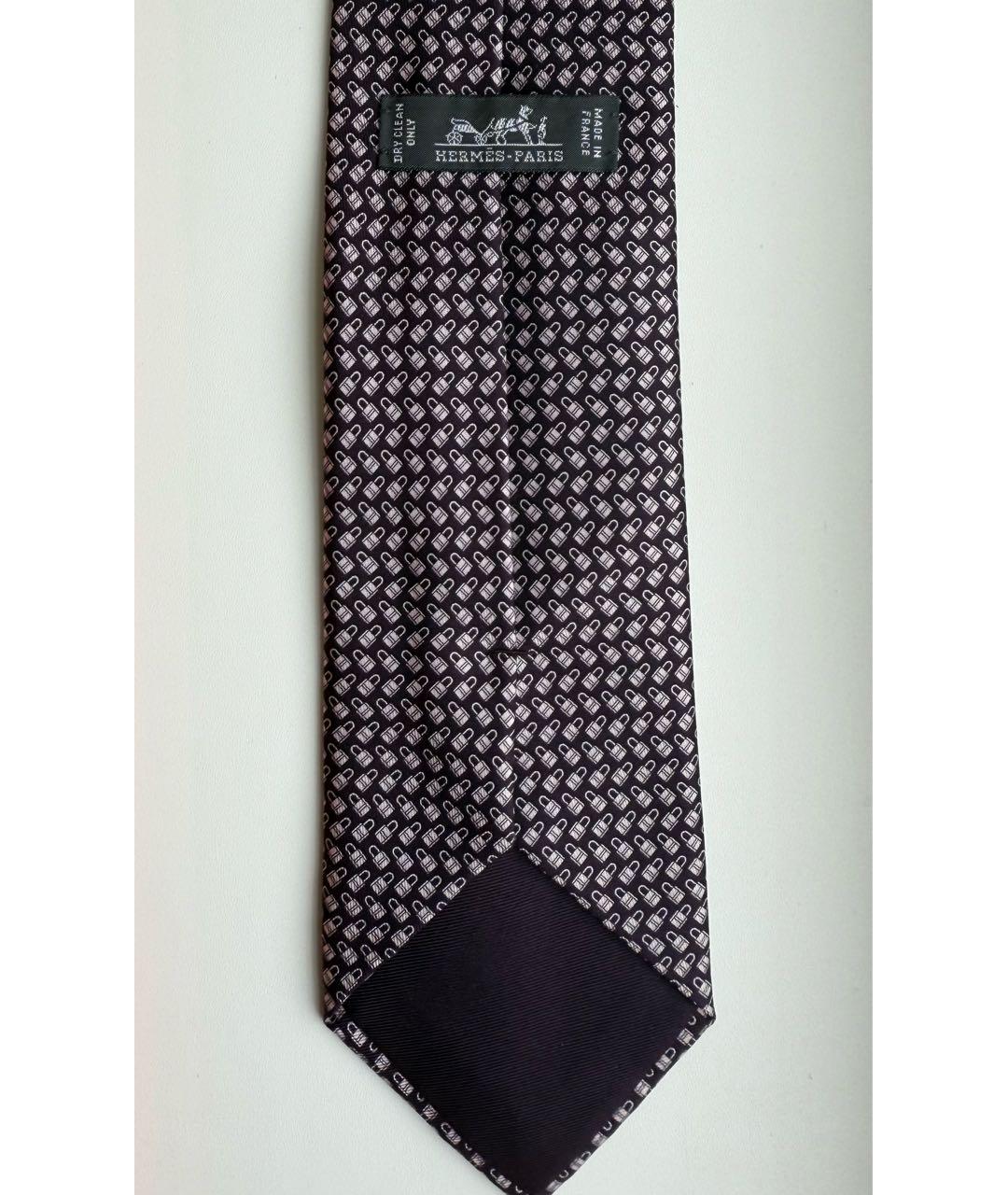HERMES Черный шелковый галстук, фото 2