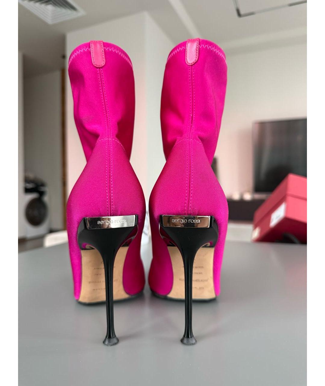 SERGIO ROSSI Фуксия текстильные ботильоны, фото 4
