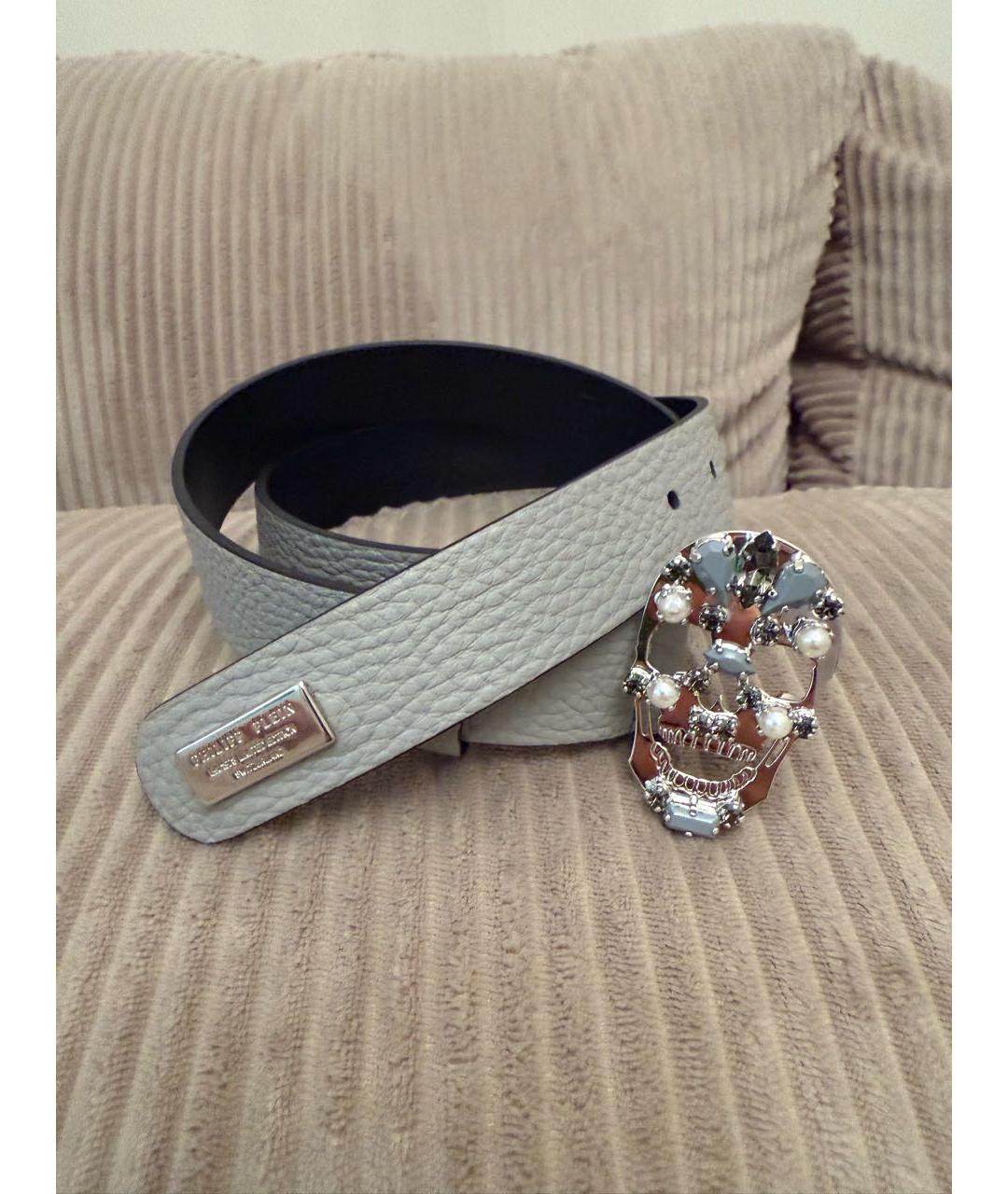 PHILIPP PLEIN Серый кожаный ремень, фото 6