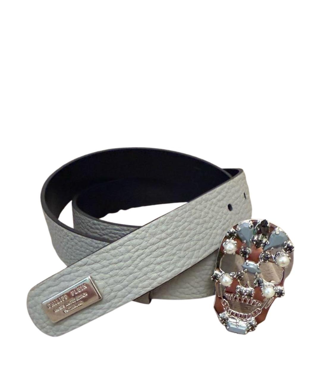 PHILIPP PLEIN Серый кожаный ремень, фото 1