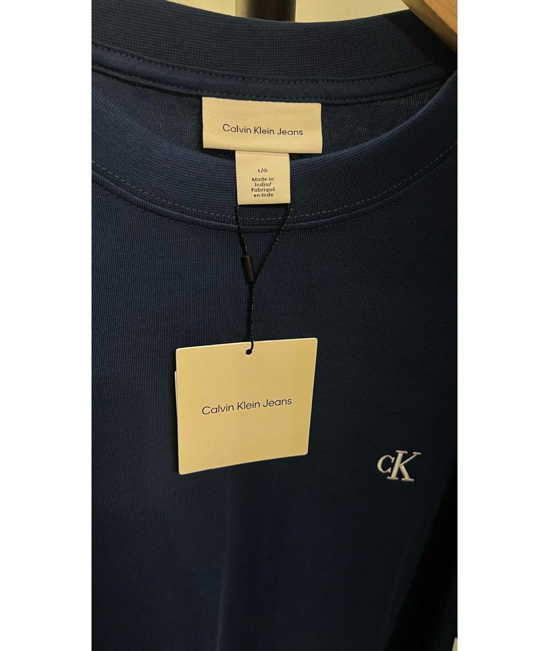 CALVIN KLEIN Темно-синяя хлопковая футболка, фото 3