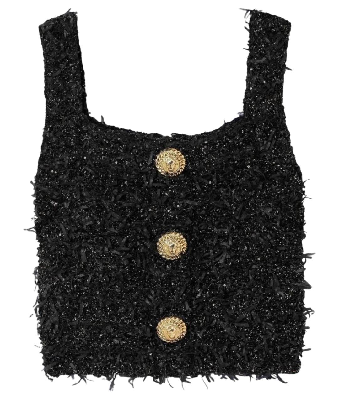 BALMAIN Черная твидовая майка, фото 1