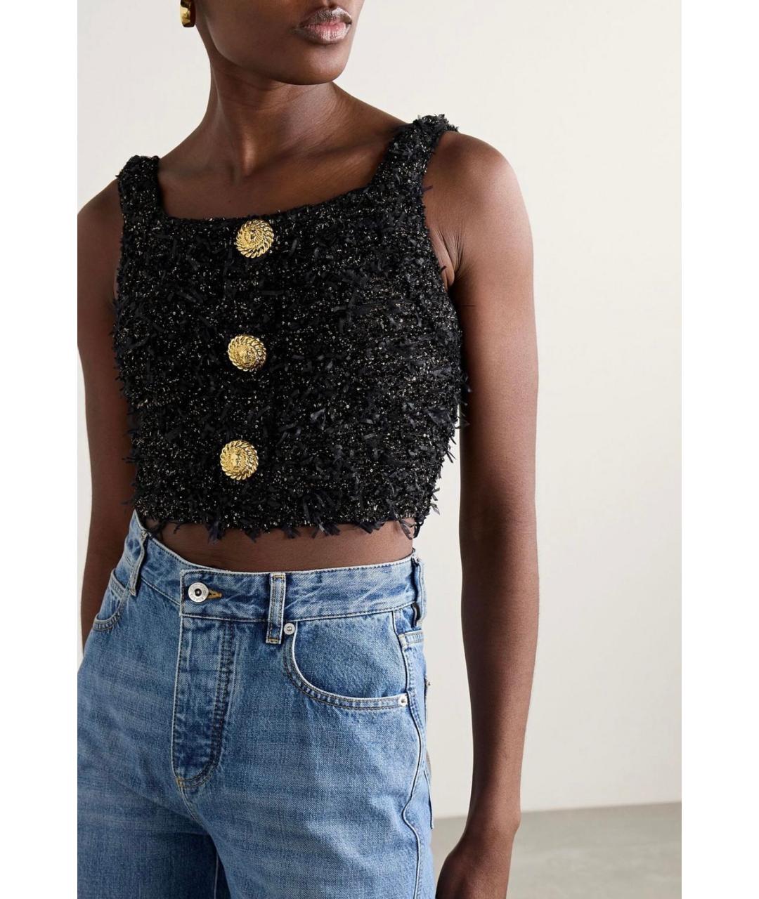 BALMAIN Черная твидовая майка, фото 2