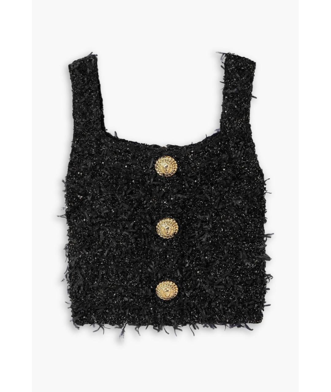 BALMAIN Черная твидовая майка, фото 6