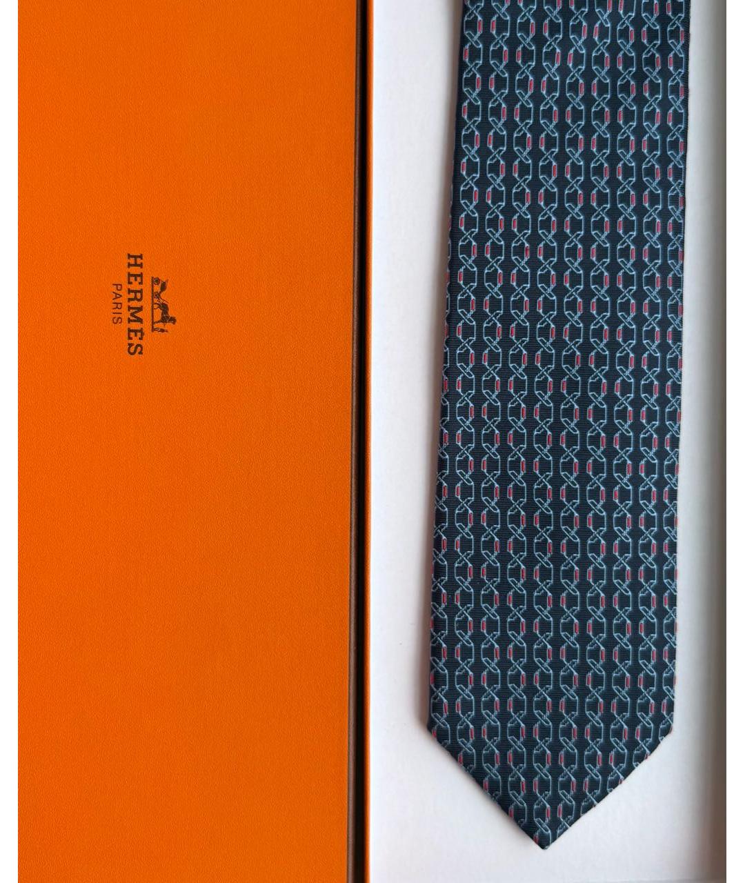 HERMES Темно-синий шелковый галстук, фото 3