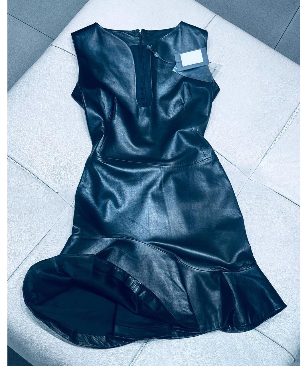 ALEXANDER MCQUEEN Черное кожаное коктейльное платье, фото 5