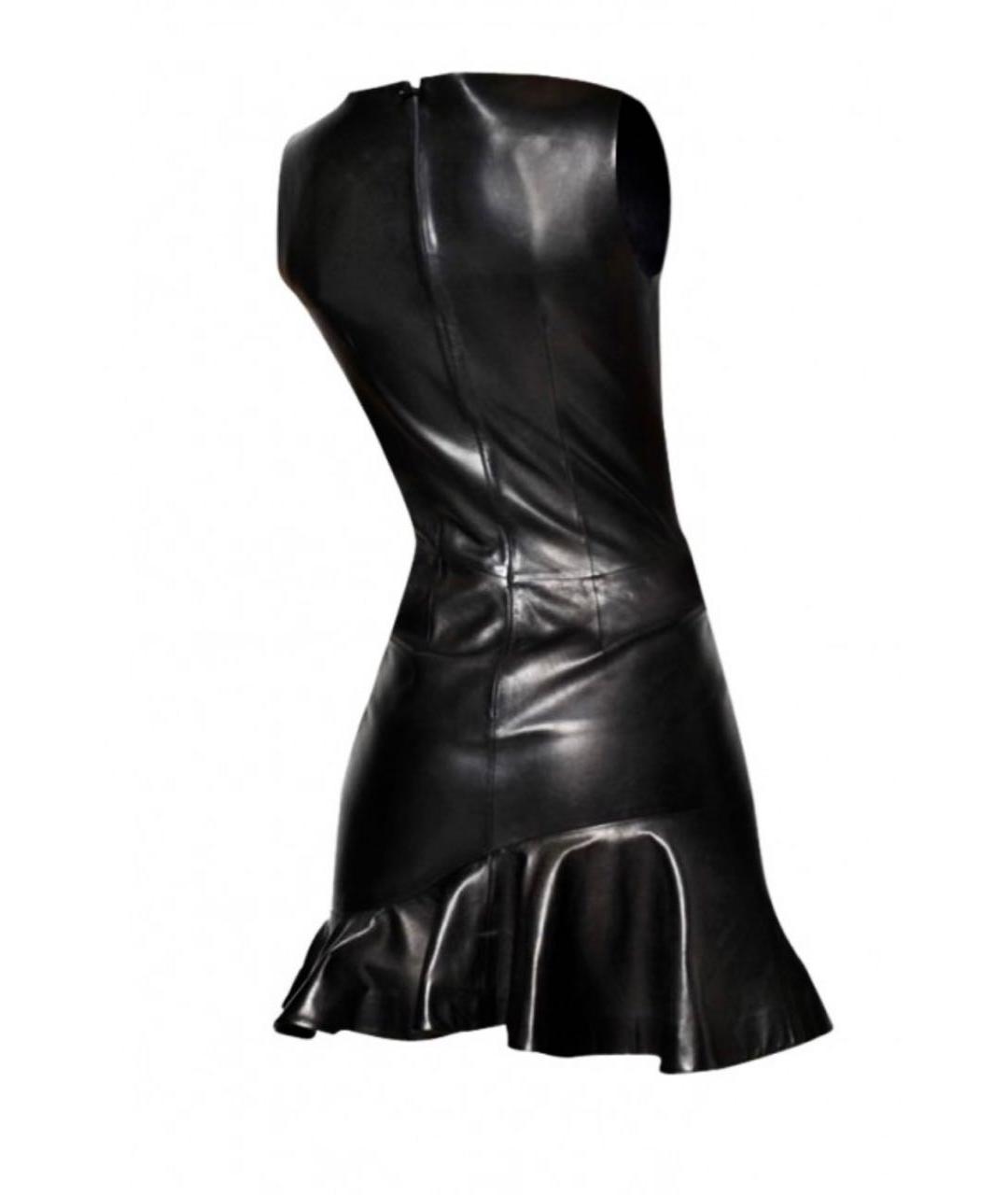 ALEXANDER MCQUEEN Черное кожаное коктейльное платье, фото 3