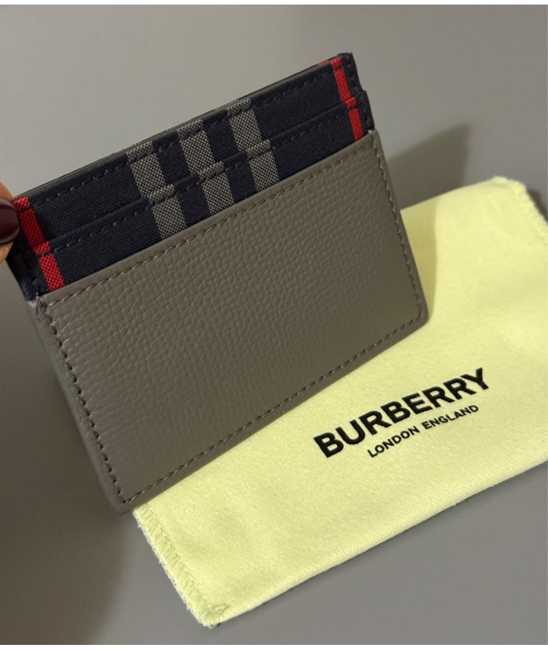 BURBERRY Серый кожаный кардхолдер, фото 8