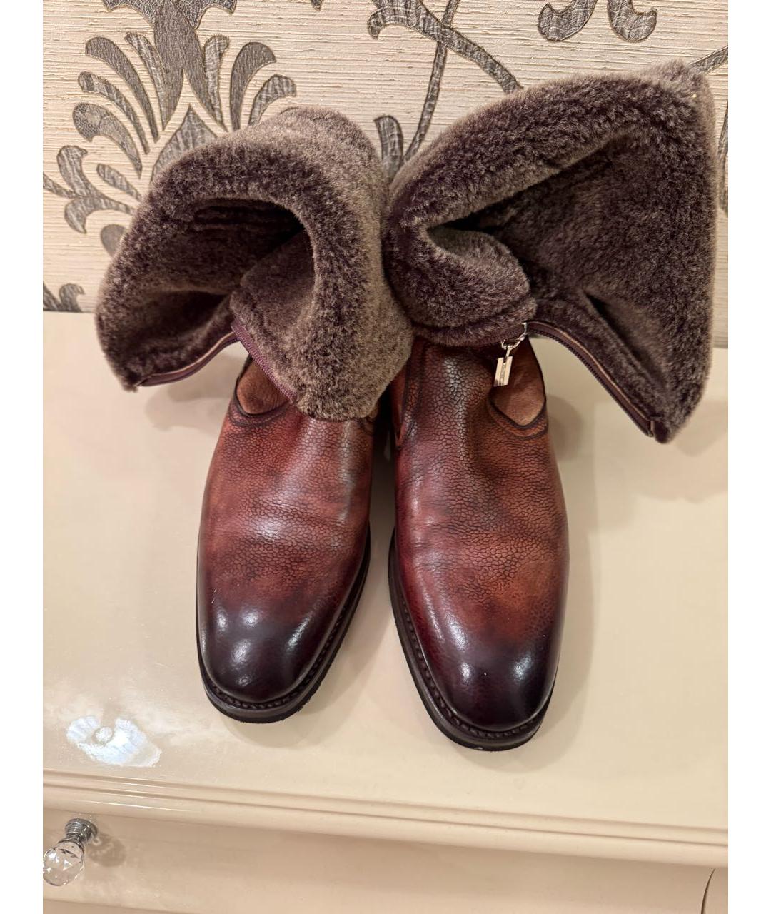 SANTONI Коричневые кожаные высокие ботинки, фото 2