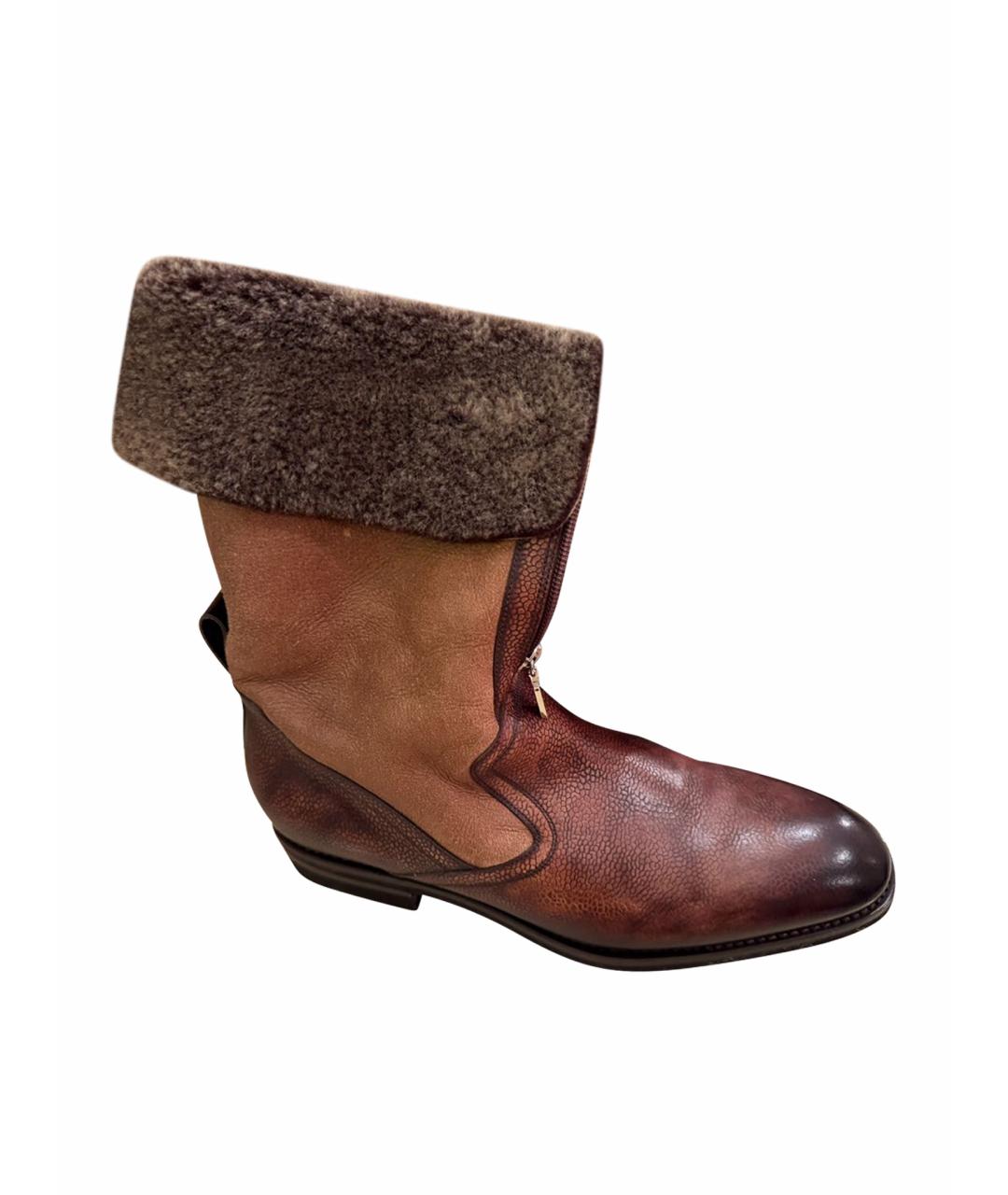 SANTONI Коричневые кожаные высокие ботинки, фото 1