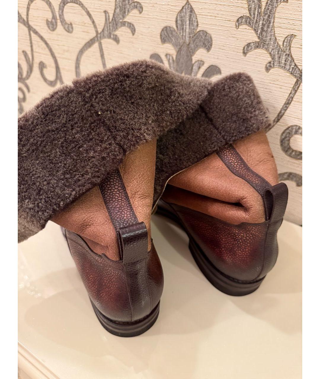 SANTONI Коричневые кожаные высокие ботинки, фото 3