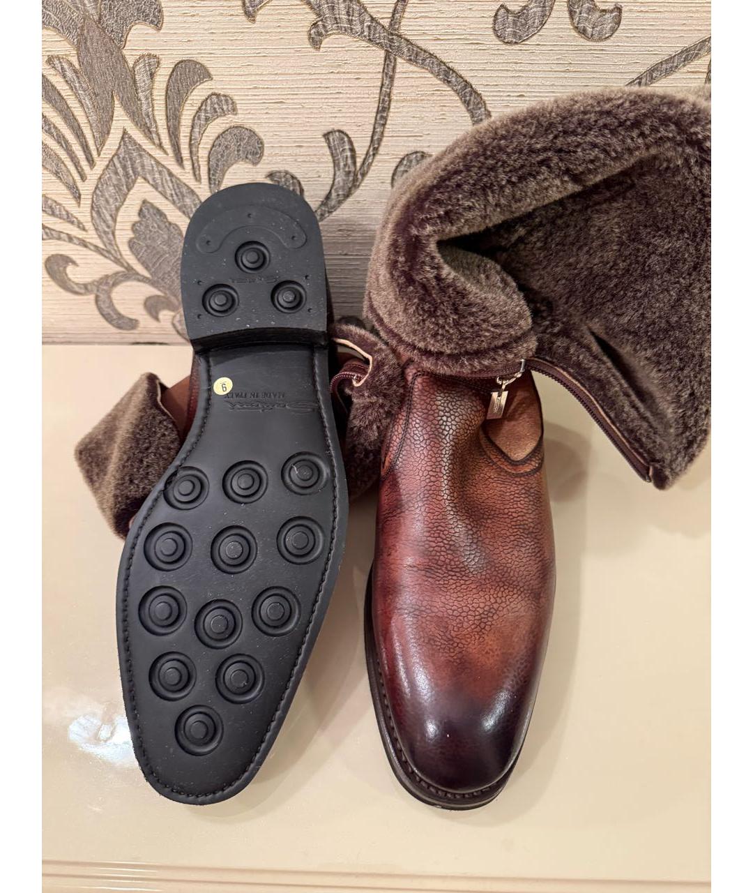 SANTONI Коричневые кожаные высокие ботинки, фото 4