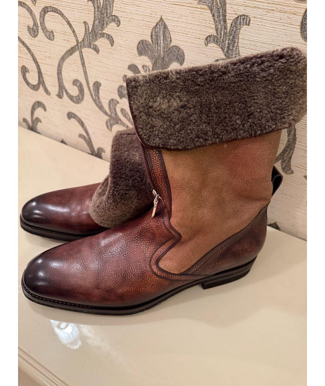 SANTONI Коричневые кожаные высокие ботинки, фото 5