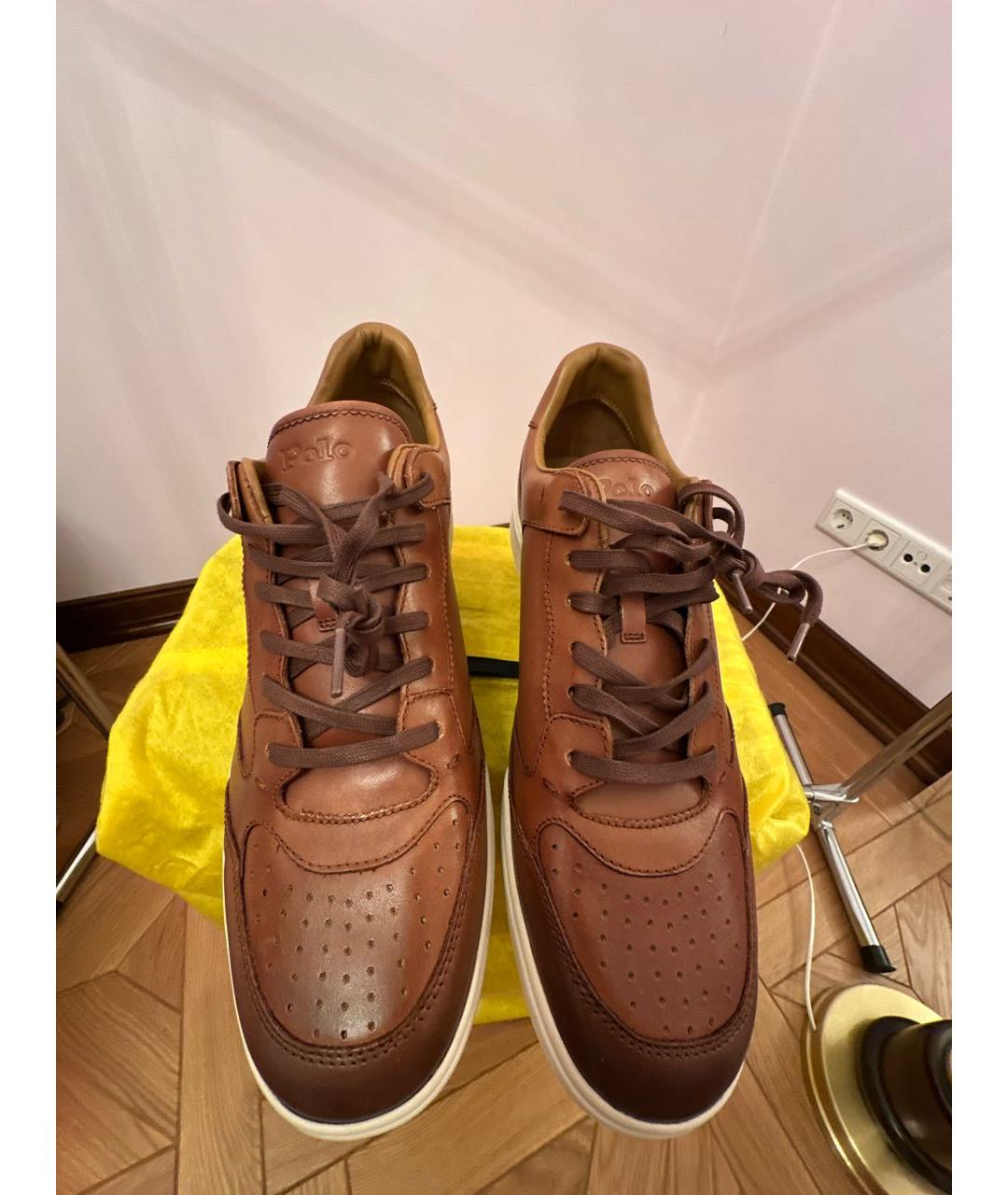 POLO RALPH LAUREN Коричневые кожаные низкие кроссовки / кеды, фото 2