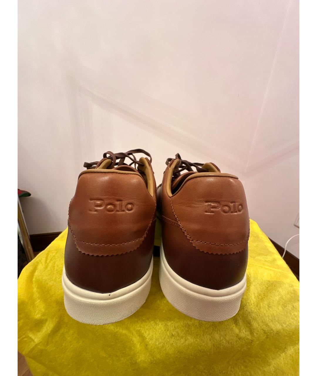 POLO RALPH LAUREN Коричневые кожаные низкие кроссовки / кеды, фото 4