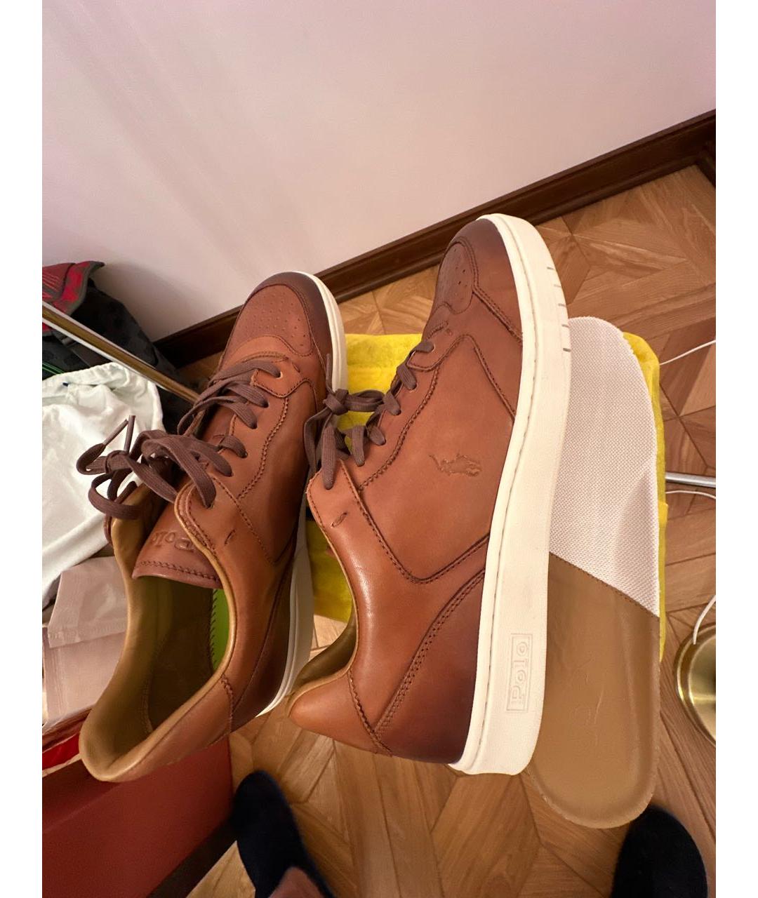 POLO RALPH LAUREN Коричневые кожаные низкие кроссовки / кеды, фото 8