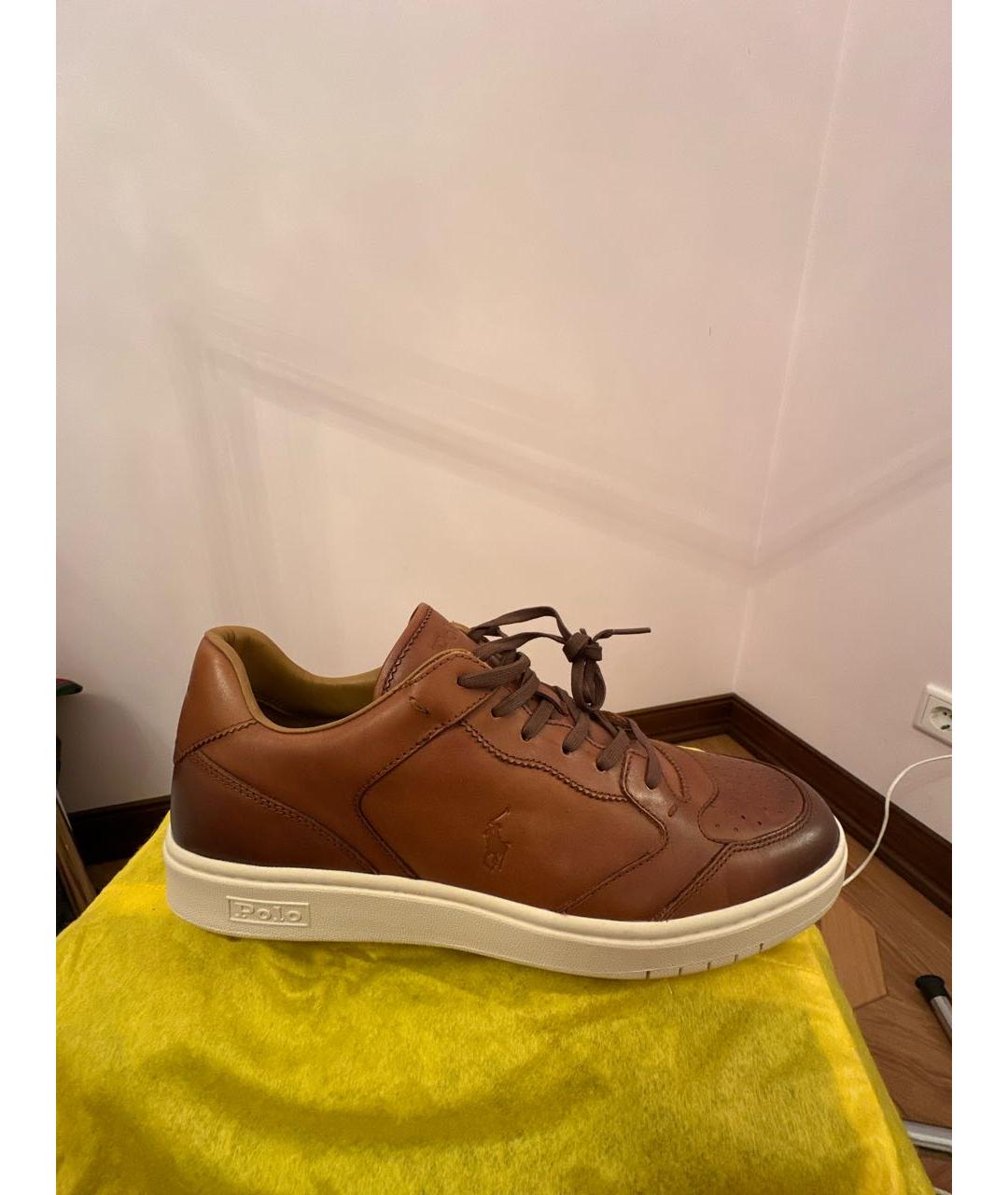 POLO RALPH LAUREN Коричневые кожаные низкие кроссовки / кеды, фото 9