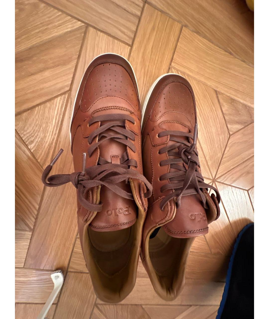 POLO RALPH LAUREN Коричневые кожаные низкие кроссовки / кеды, фото 3