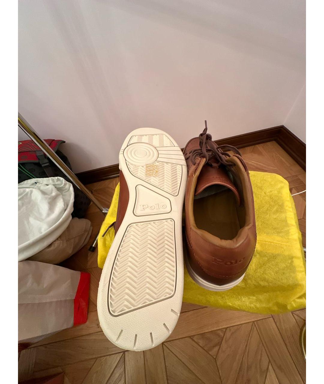POLO RALPH LAUREN Коричневые кожаные низкие кроссовки / кеды, фото 6