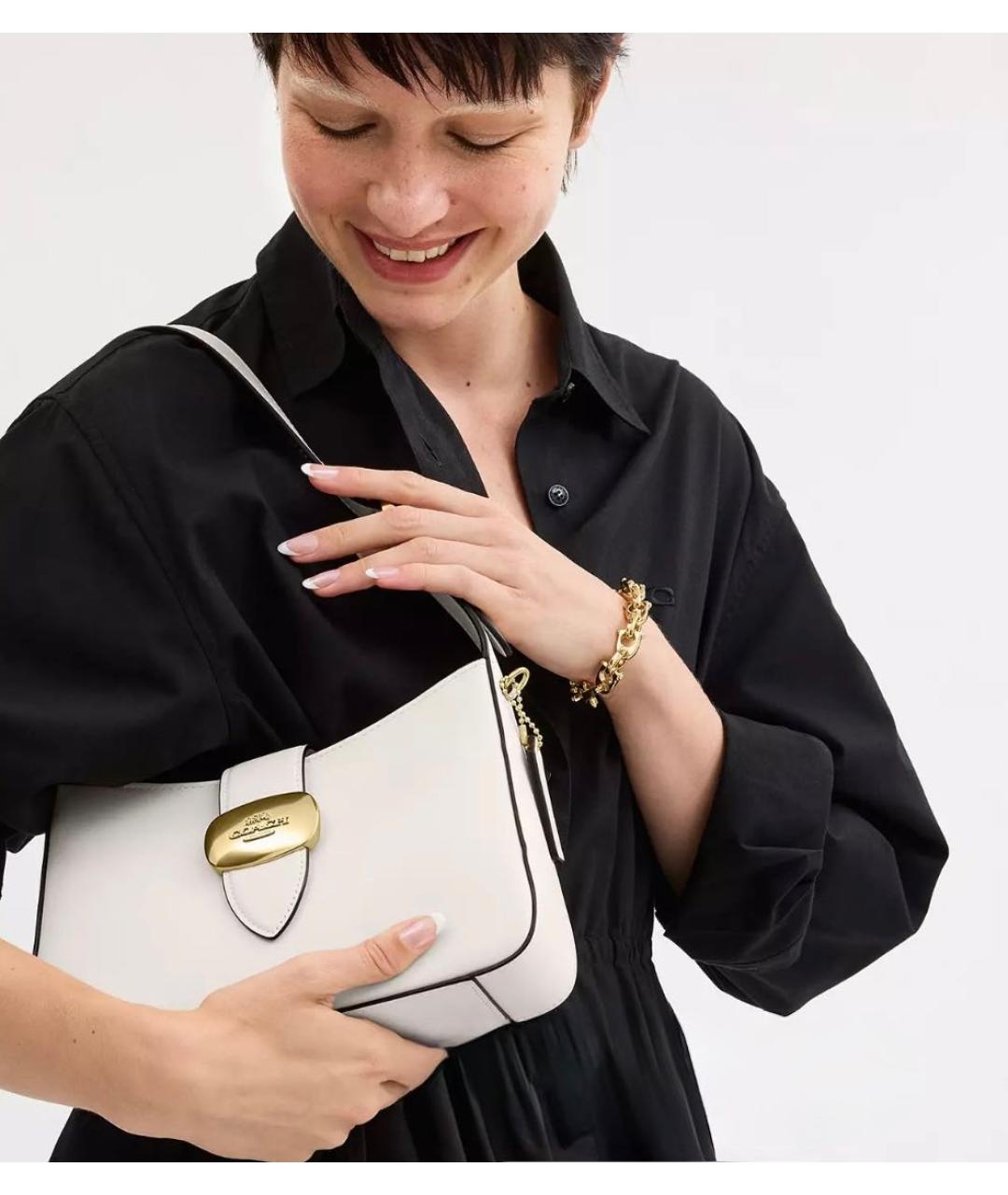 COACH Белая кожаная сумка через плечо, фото 4