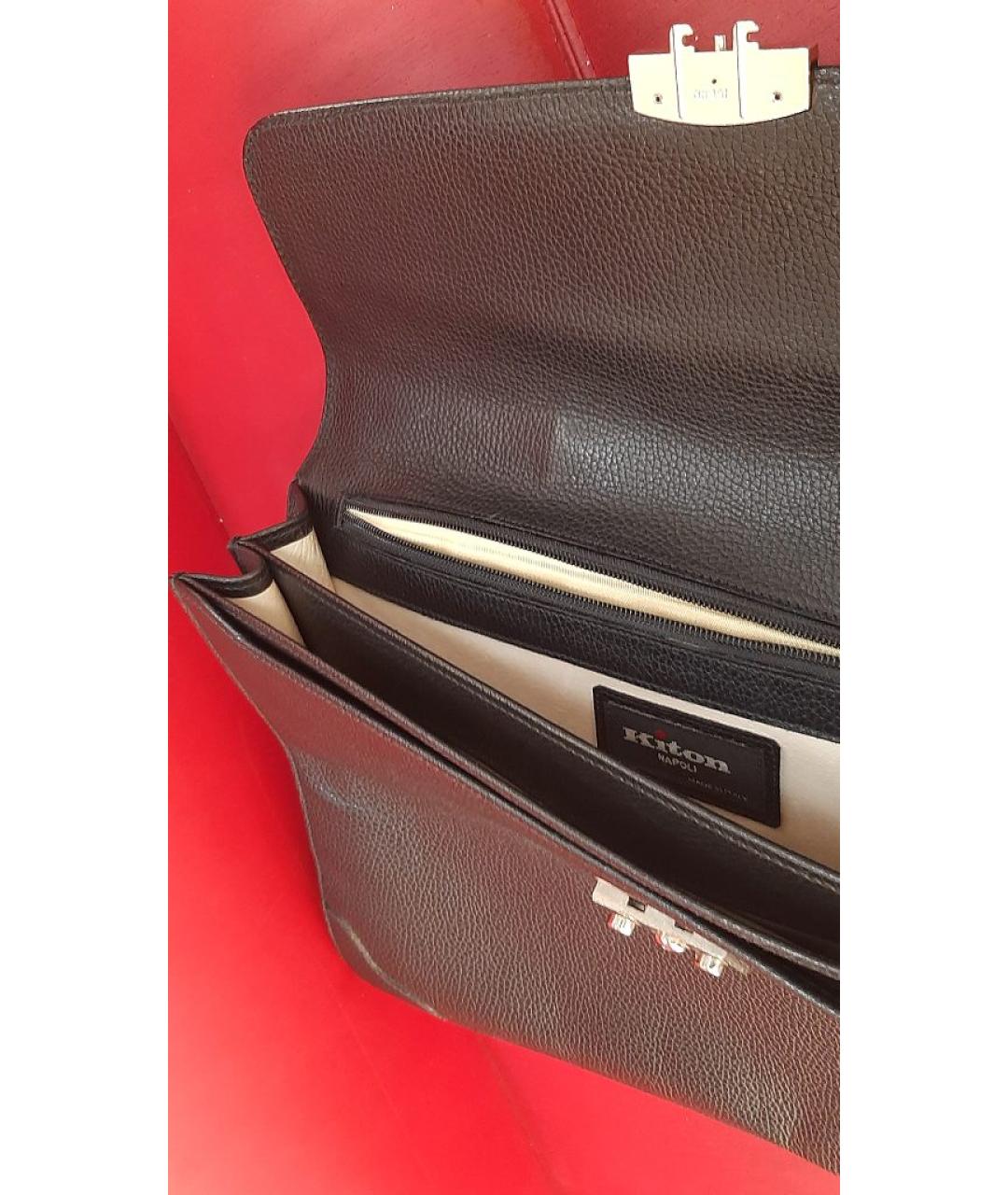 KITON Черный кожаный портфель, фото 9