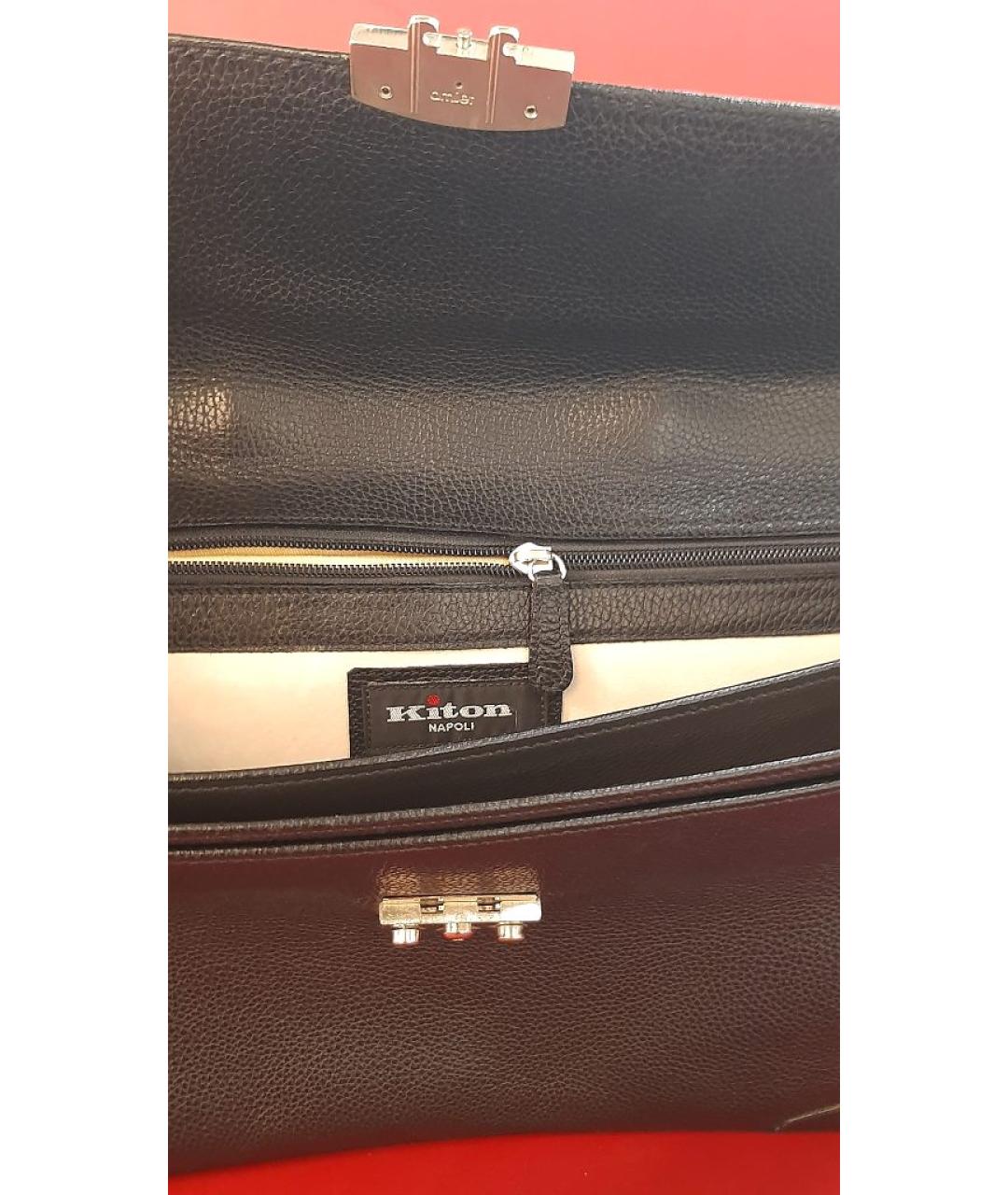 KITON Черный кожаный портфель, фото 7