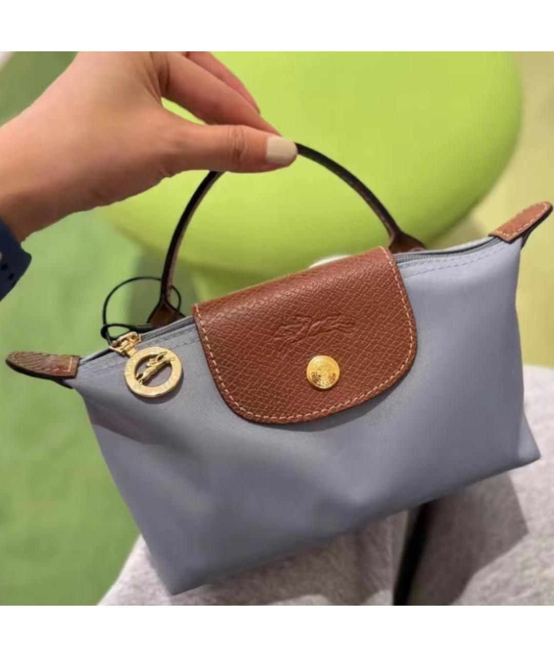 LONGCHAMP Голубая тканевая сумка с короткими ручками, фото 3