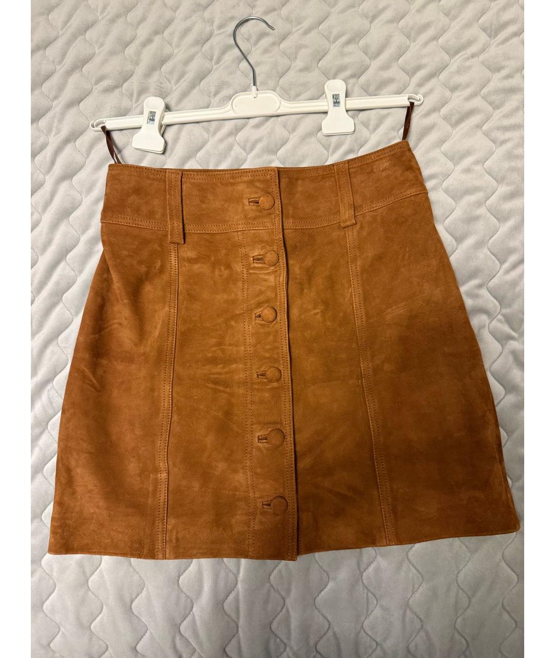 Sezane Коричневая замшевая юбка мини, фото 7