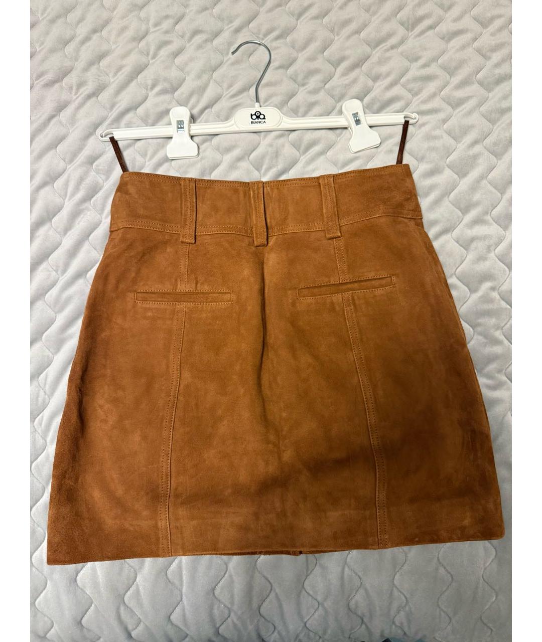 Sezane Коричневая замшевая юбка мини, фото 2