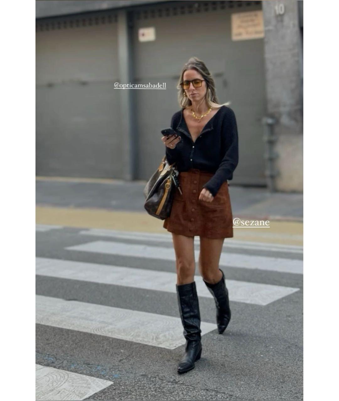 Sezane Коричневая замшевая юбка мини, фото 6