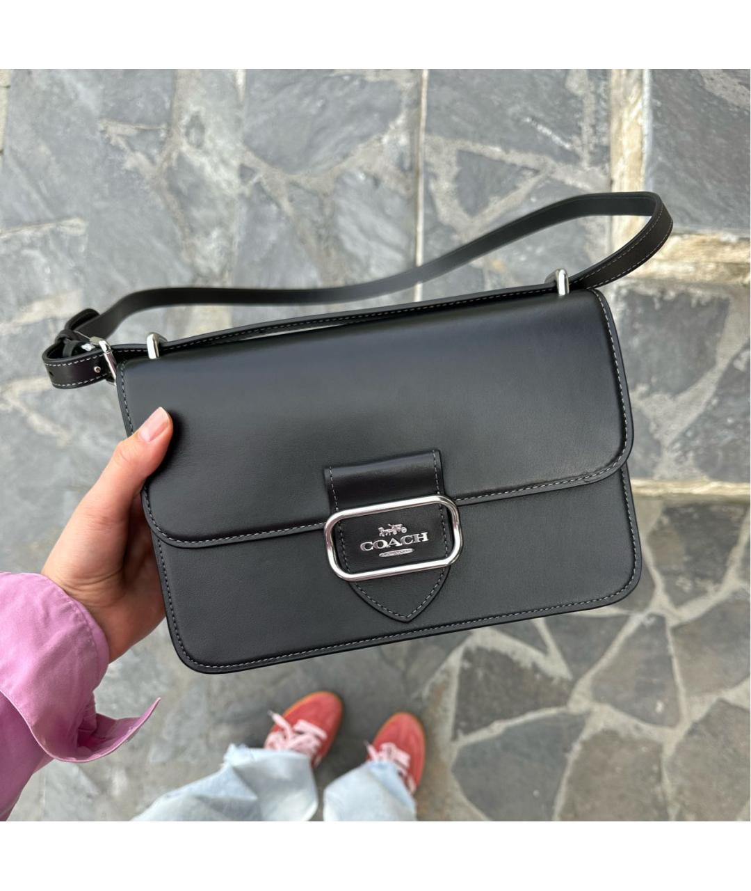 COACH Черная кожаная сумка через плечо, фото 4