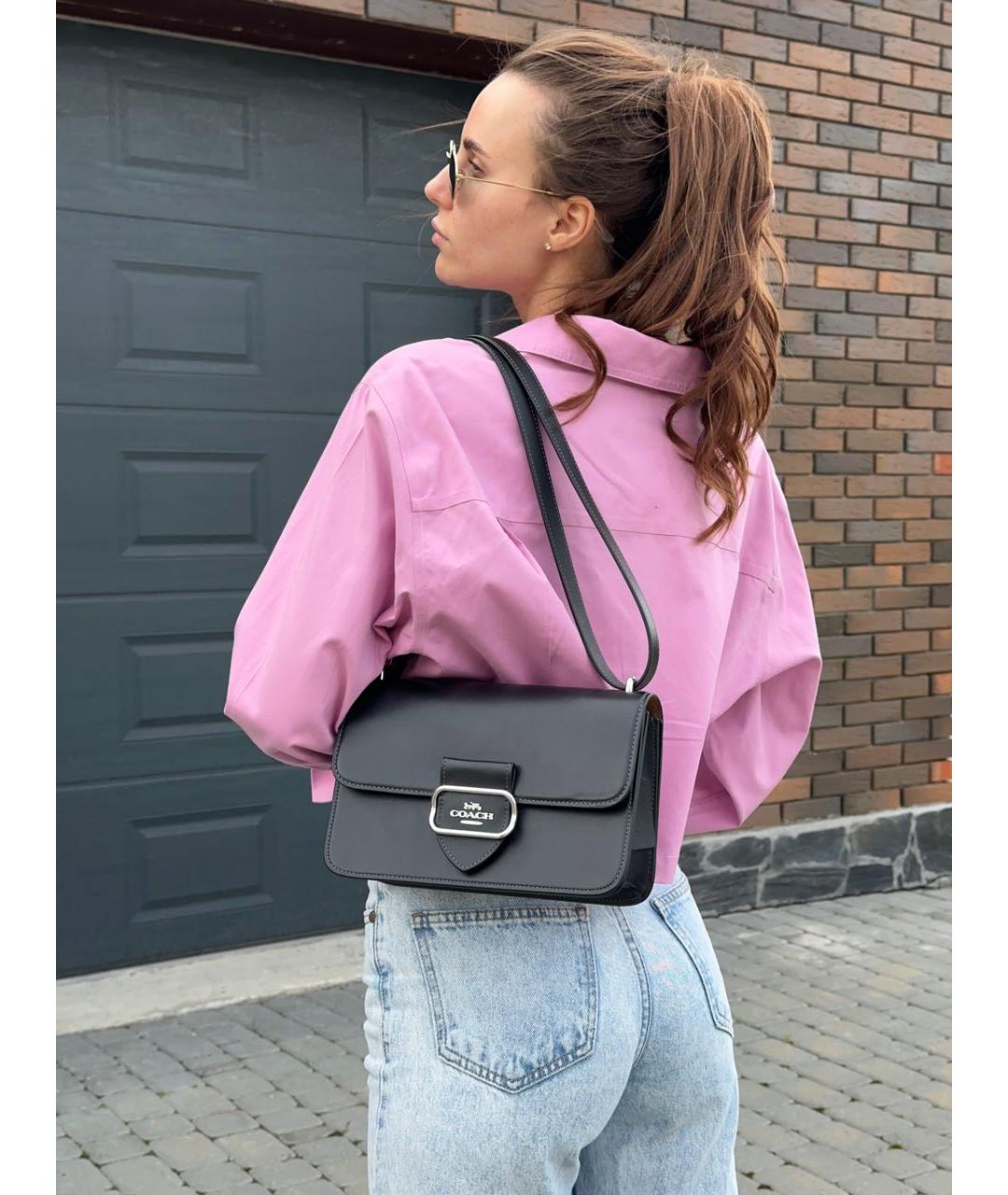 COACH Черная кожаная сумка через плечо, фото 7