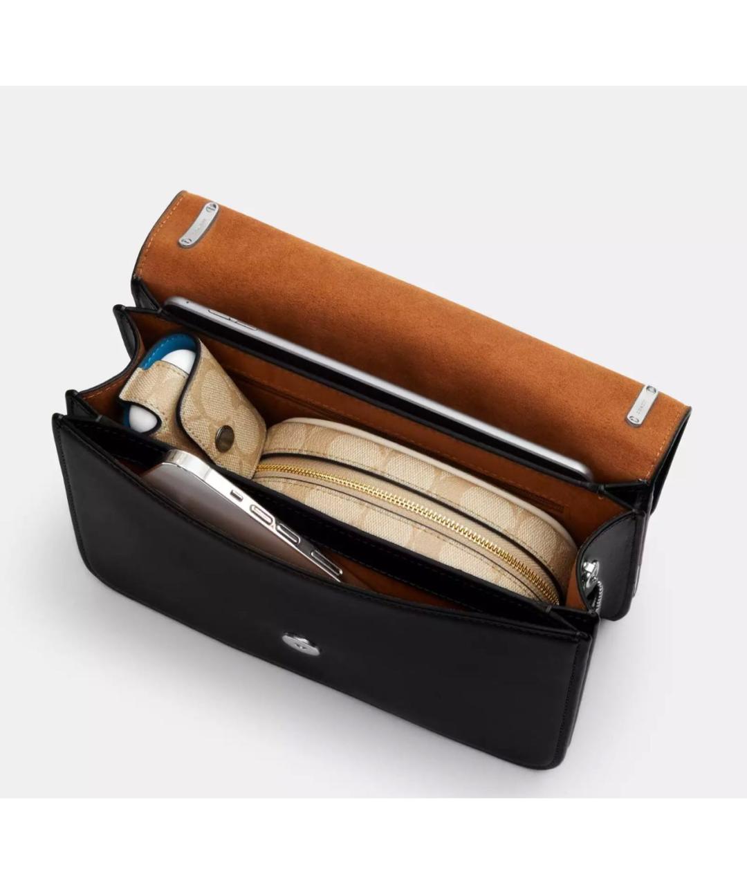 COACH Черная кожаная сумка через плечо, фото 2