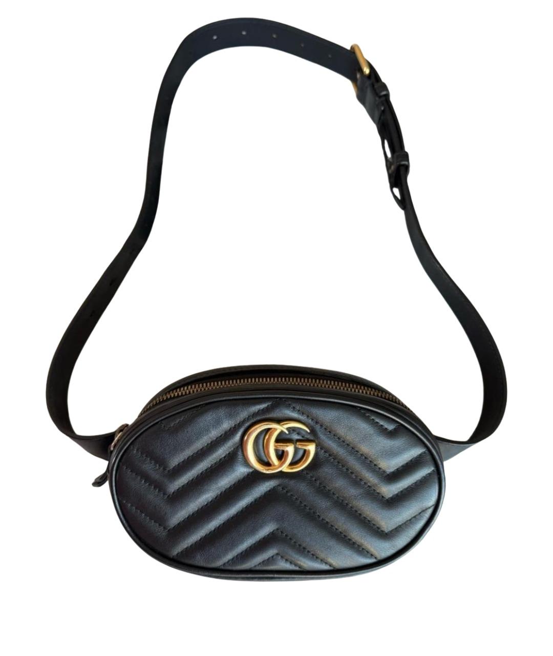 GUCCI Черная кожаная поясная сумка, фото 1