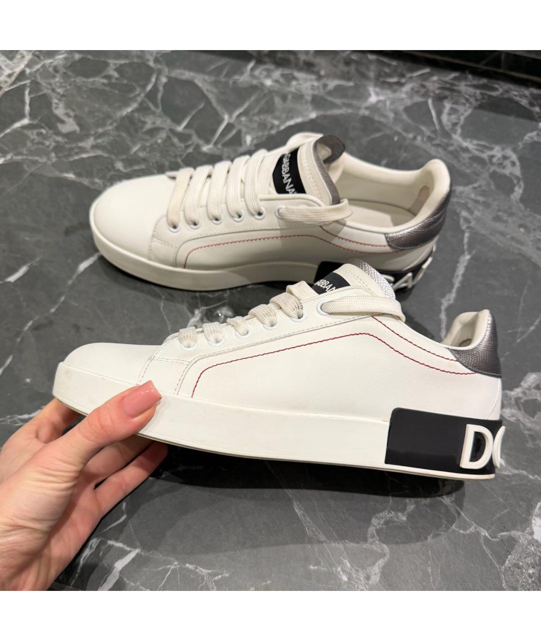 DOLCE&GABBANA Белые кожаные кеды, фото 5