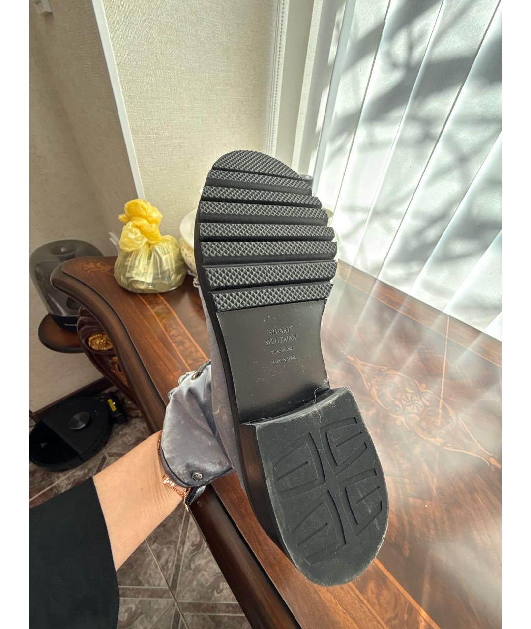 STUART WEITZMAN Голубые бархатные ботинки, фото 7