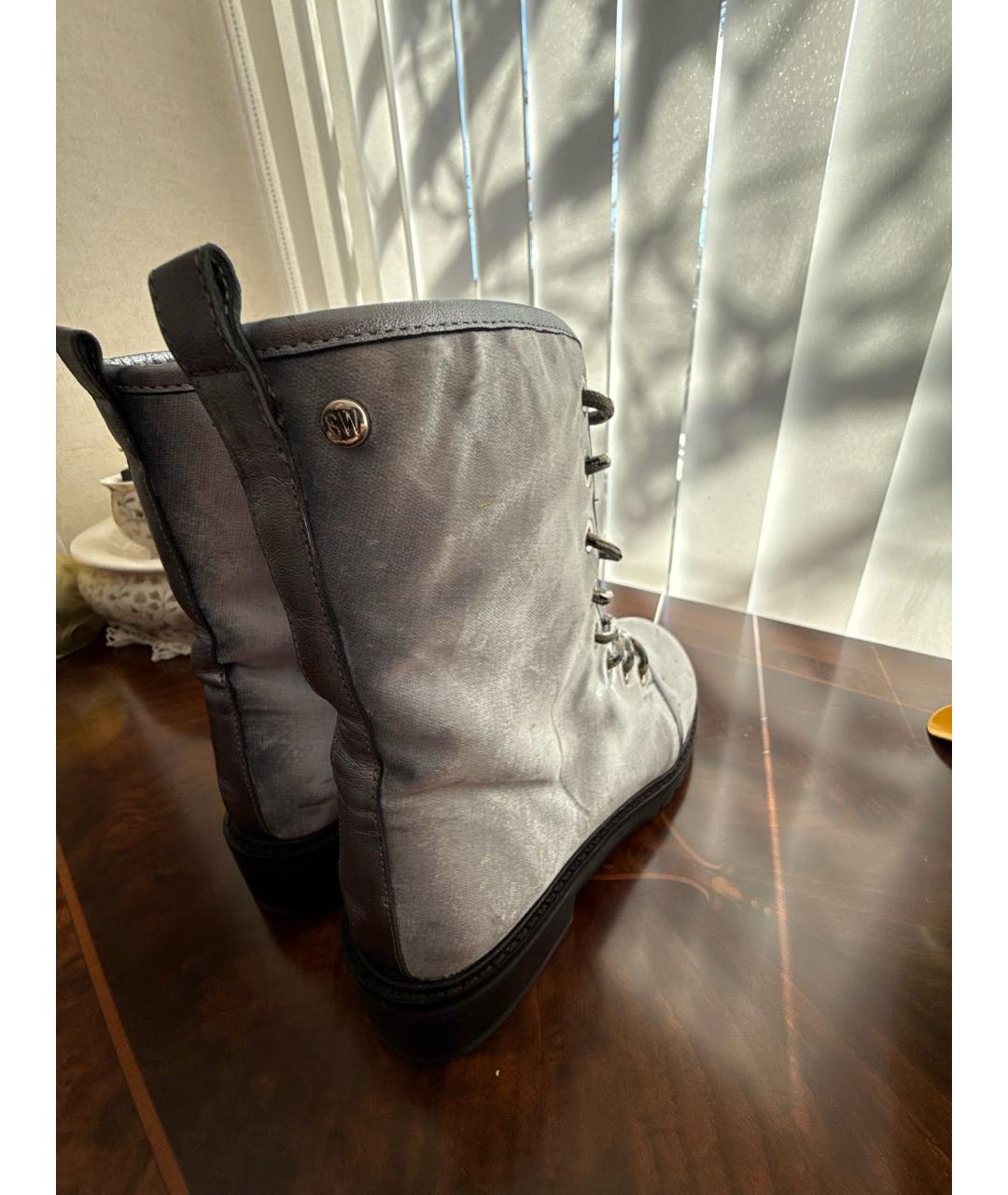 STUART WEITZMAN Голубые бархатные ботинки, фото 5