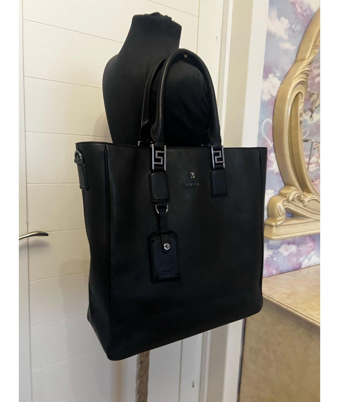 VERSACE Черная кожаная сумка тоут, фото 2