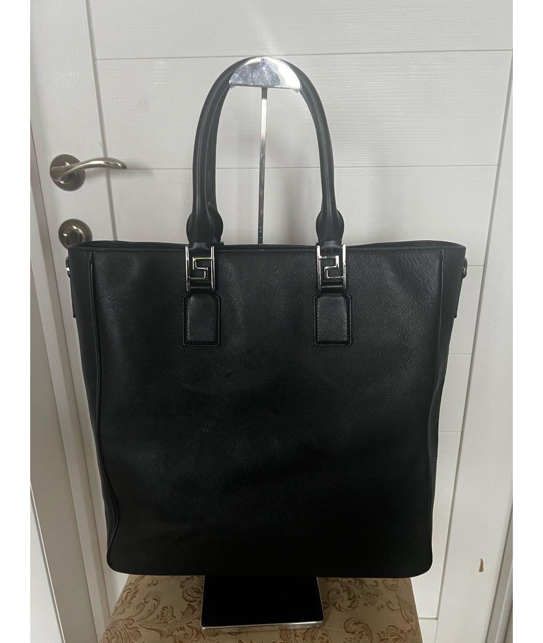 VERSACE Черная кожаная сумка тоут, фото 3