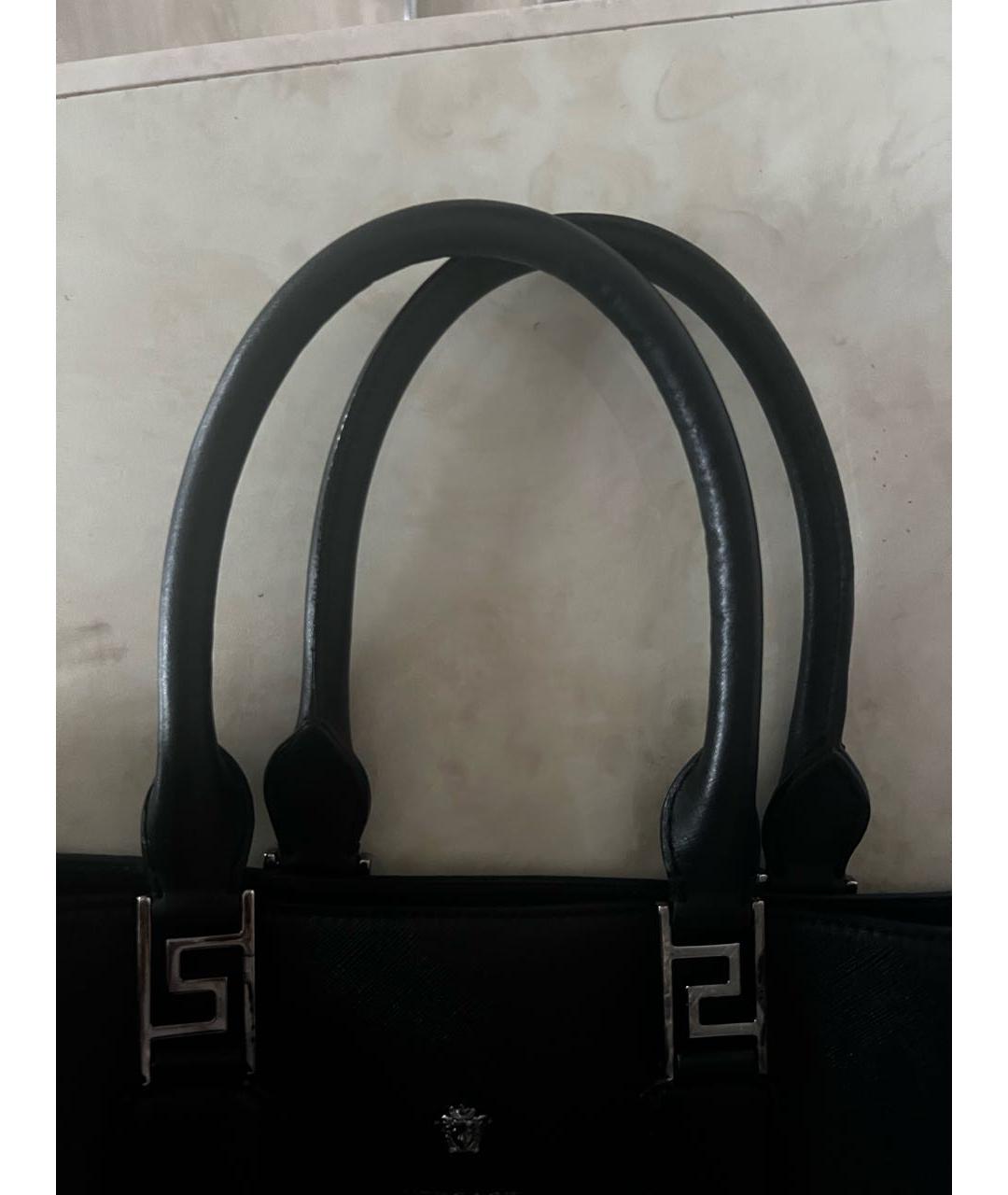 VERSACE Черная кожаная сумка тоут, фото 8