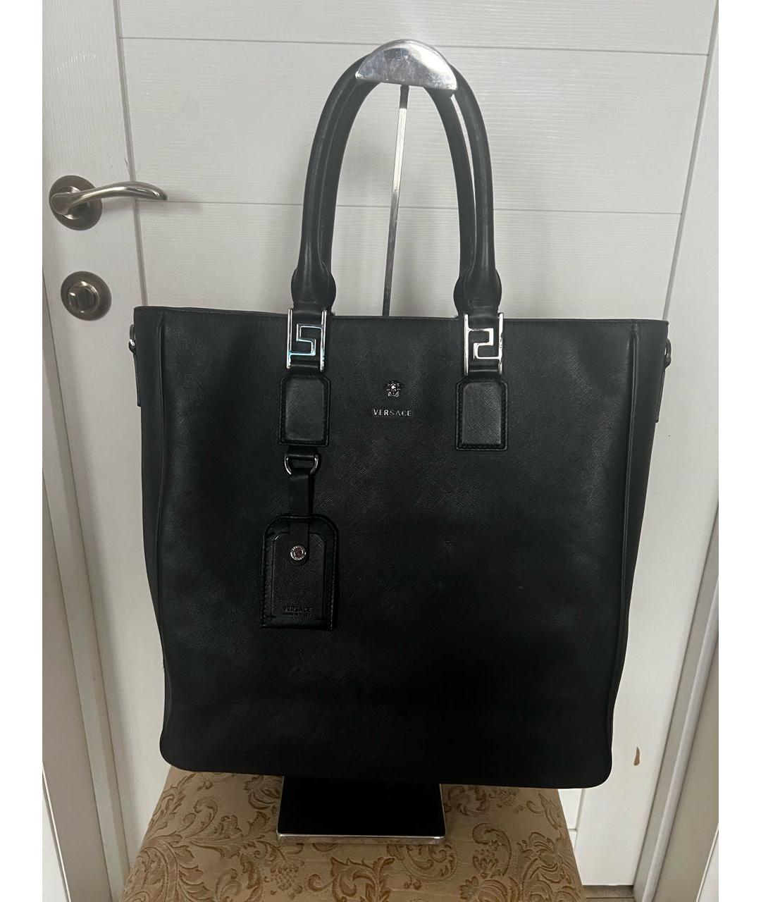 VERSACE Черная кожаная сумка тоут, фото 9