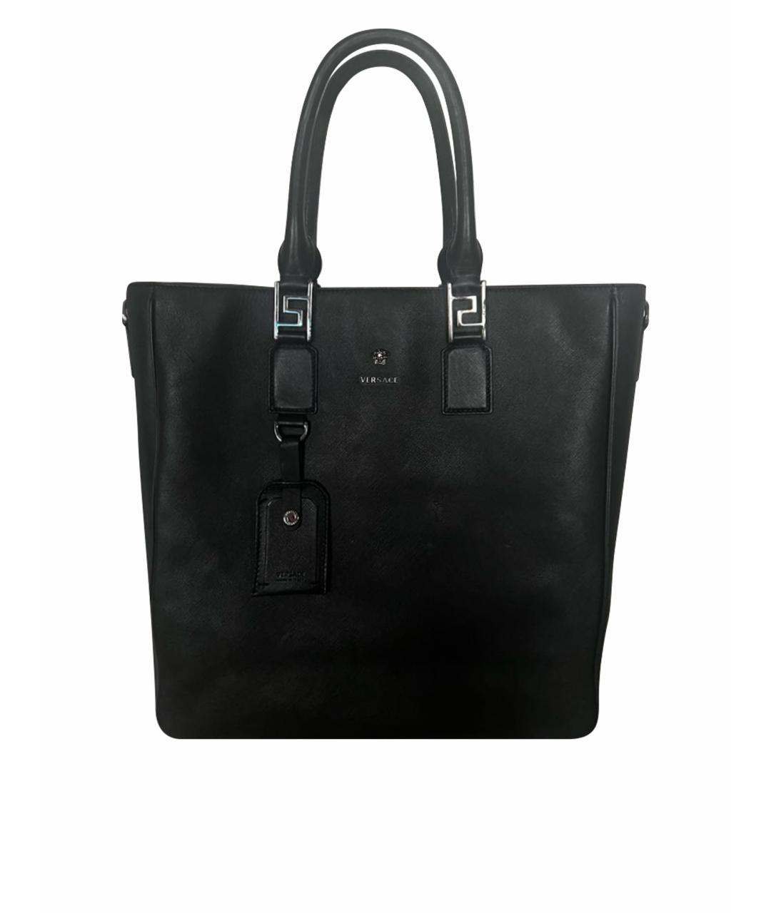 VERSACE Черная кожаная сумка тоут, фото 1