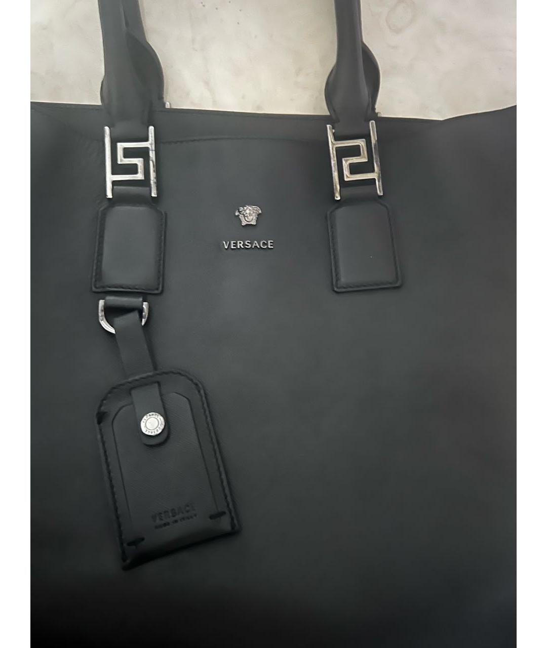 VERSACE Черная кожаная сумка тоут, фото 5