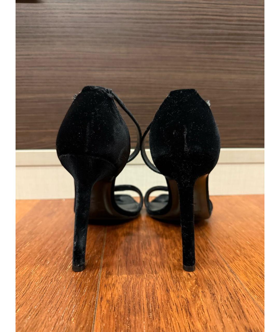 SAINT LAURENT Черные бархатные босоножки, фото 4