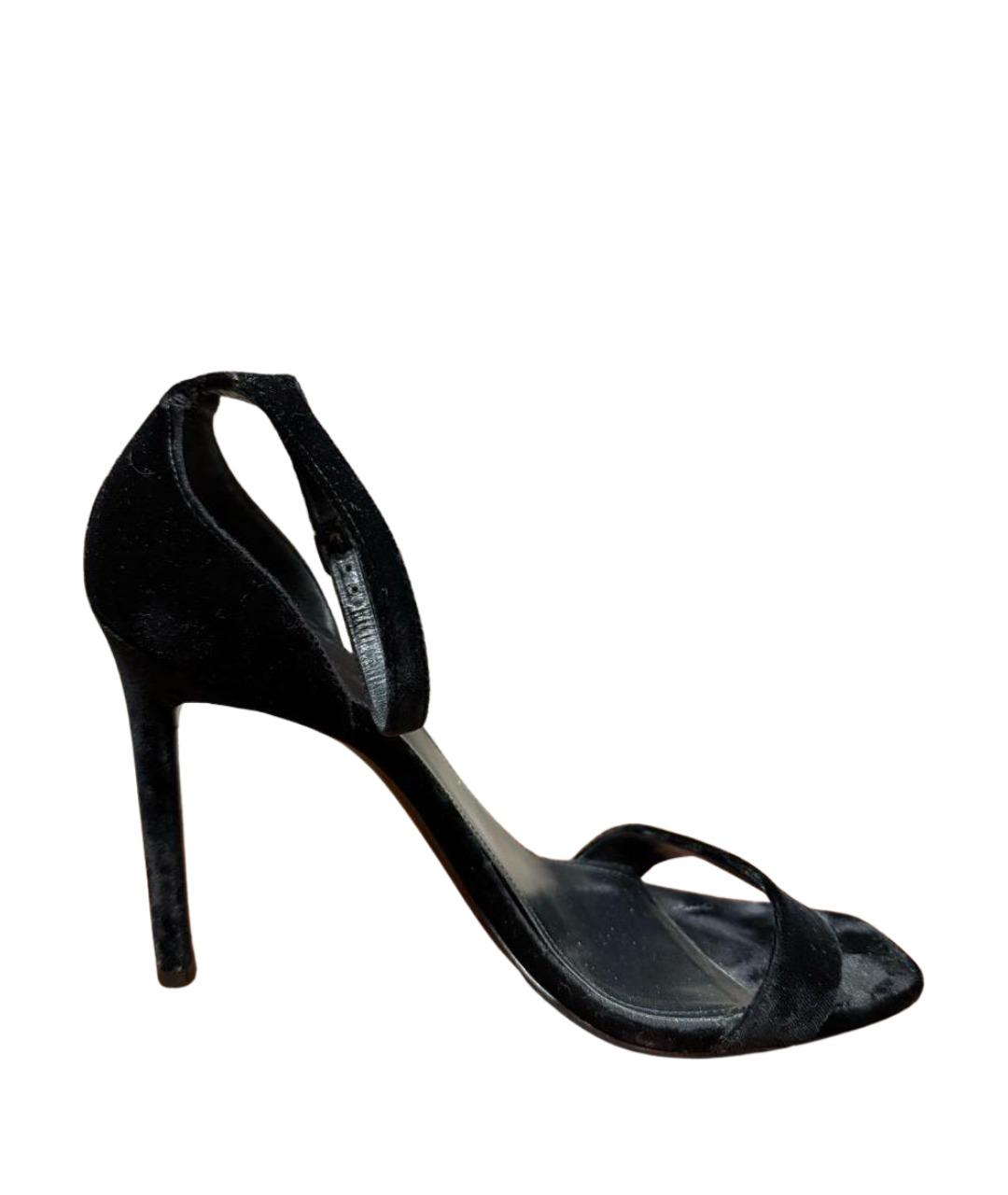 SAINT LAURENT Черные бархатные босоножки, фото 1