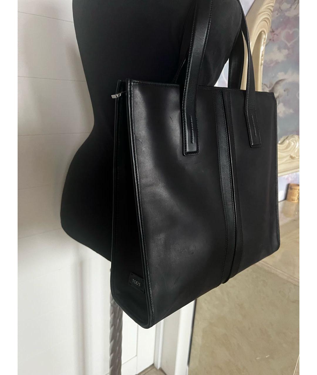 TOD'S Черная кожаная сумка тоут, фото 2