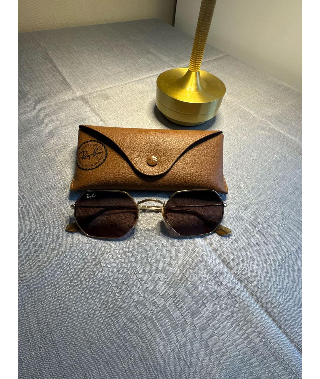 RAY BAN Коричневые металлические солнцезащитные очки, фото 4