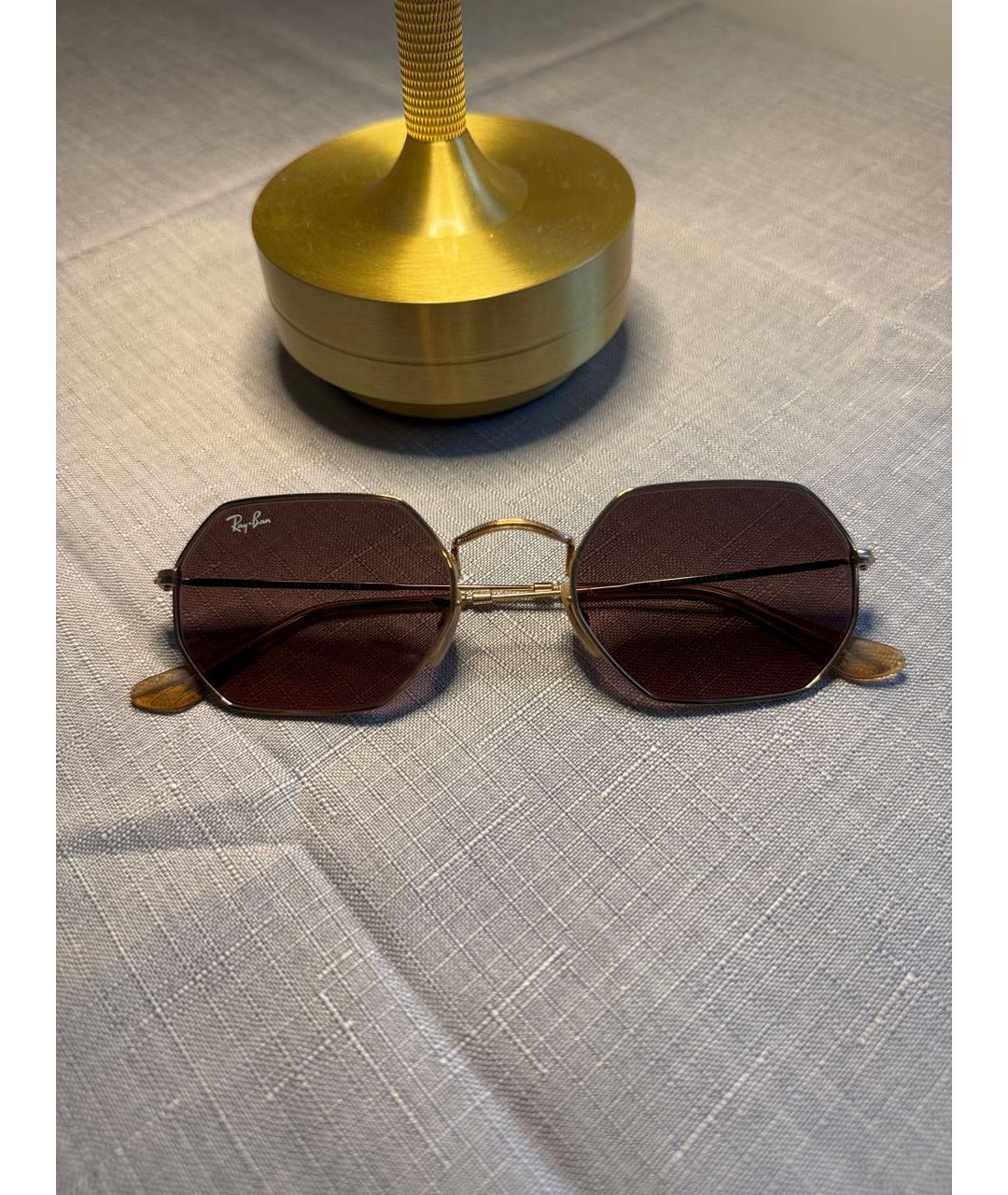 RAY BAN Коричневые металлические солнцезащитные очки, фото 5