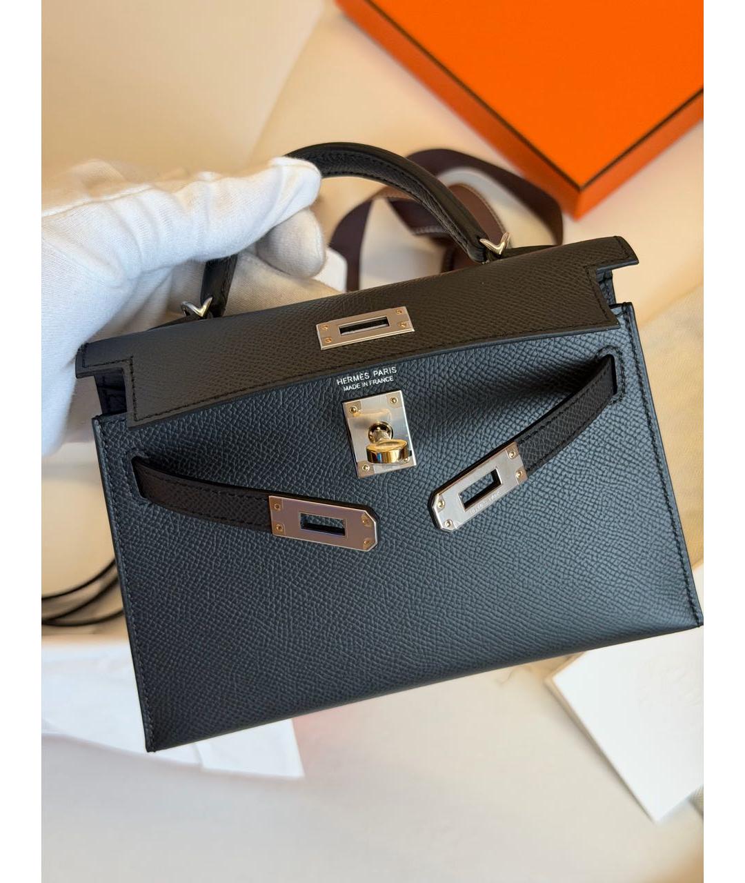 HERMES Черная кожаная сумка с короткими ручками, фото 6