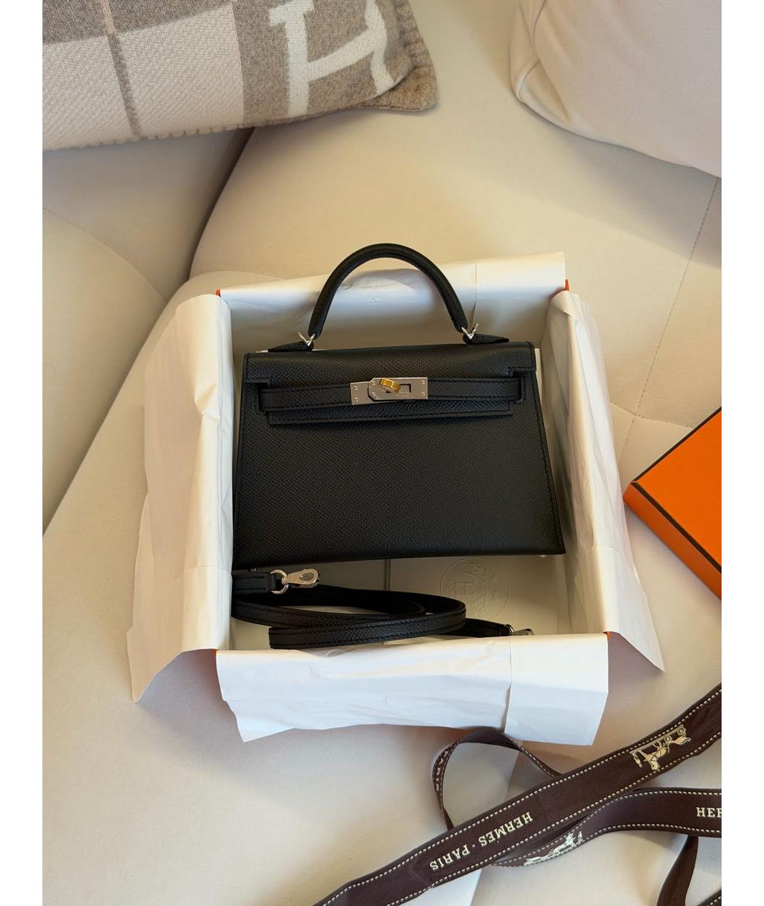 HERMES Черная кожаная сумка с короткими ручками, фото 7